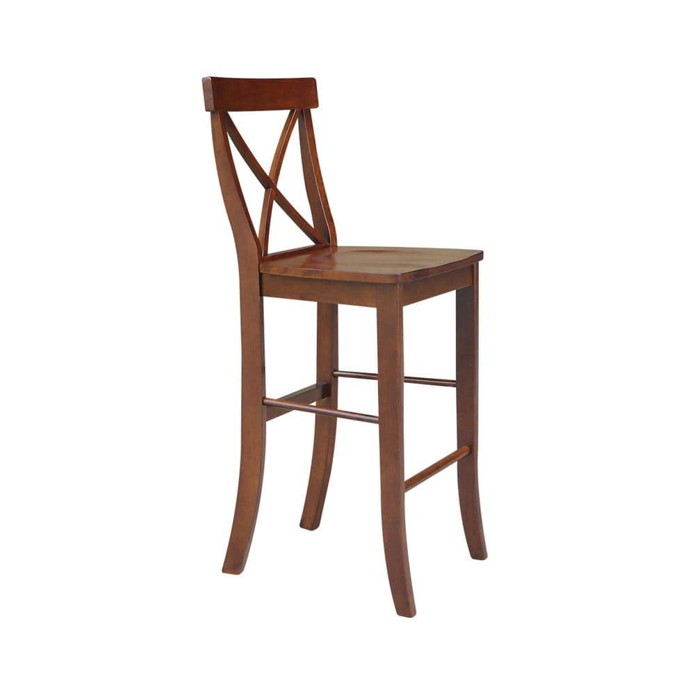 Espresso Wood X-Back Bar Height Stool with 30 inch Seat