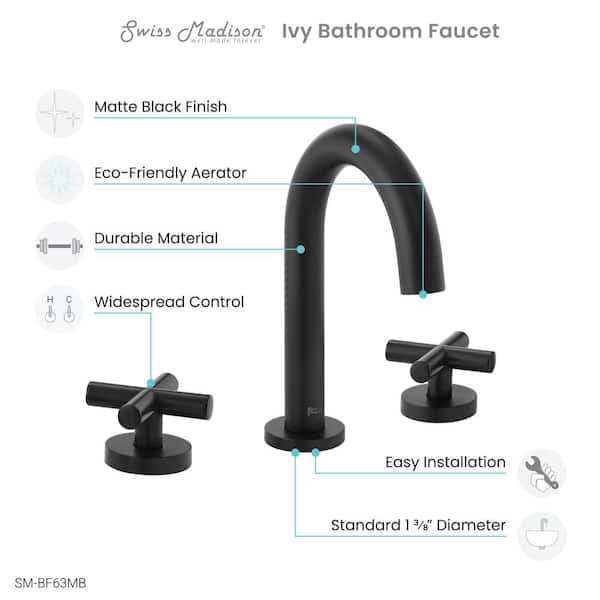 Ivy 8 in. Widespread Double Handle Bathroom Faucet in Matte Black