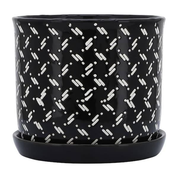 Liv & Skye 6 in. and 8 in. Black Ceramic Dots Saucer Decorative