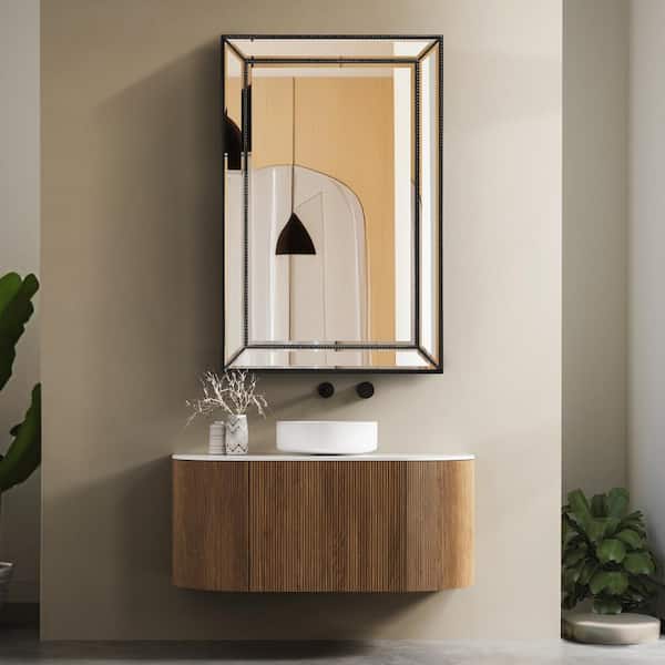 Head West 32 in. x 20 in. Black Metro Beaded Glass Framed Vanity Mirror