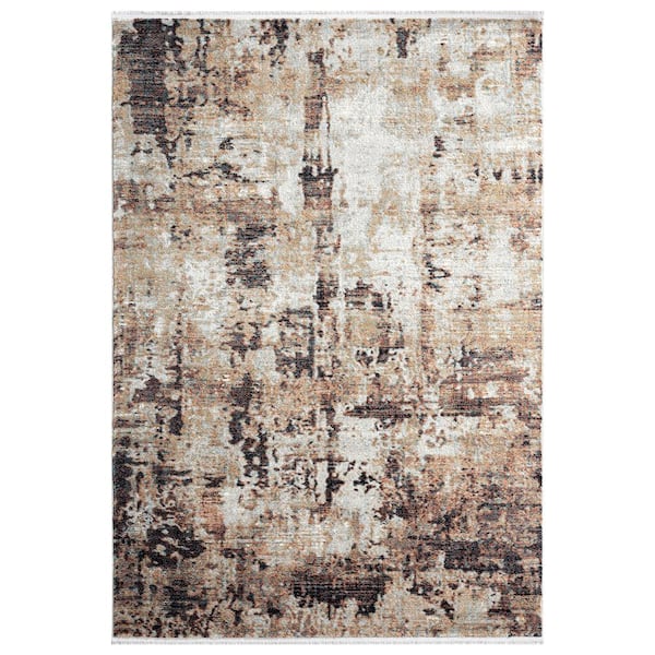 Abani Azure Grey 4 ft. x 6 ft. Abstract Polyester Area Rug