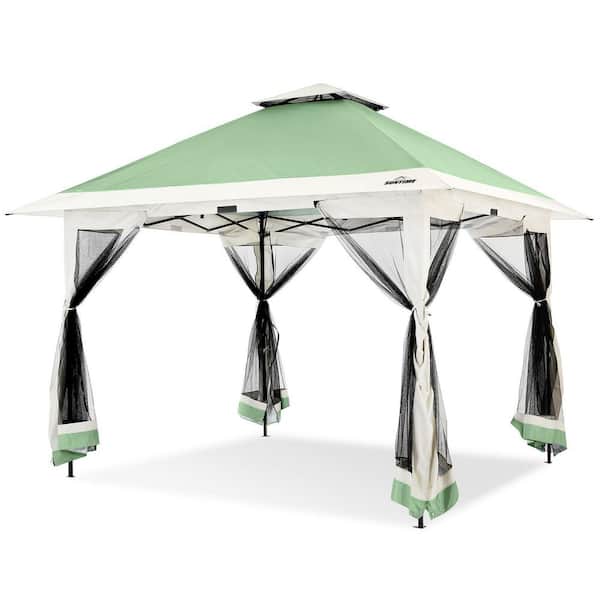 Zeus & Ruta 12 ft. x 12 ft. Olive Instant Pop Up Gazebo Canopy Tent Shelter with Full Netting