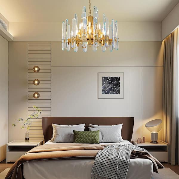 YUYI 24in. 12-Light Gold Luxury Crystal Chandelier, Modern Round