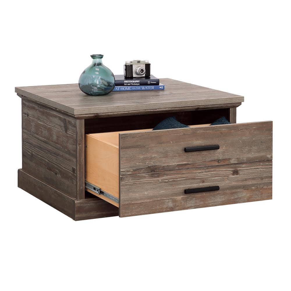 Pebble Pine Square Wood Coffee Table with Storage
