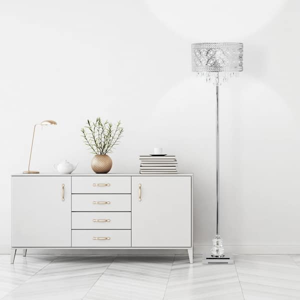 Brielle 60.5 in. Silver Floor Lamp with Polished Nickel and Crystal Shade