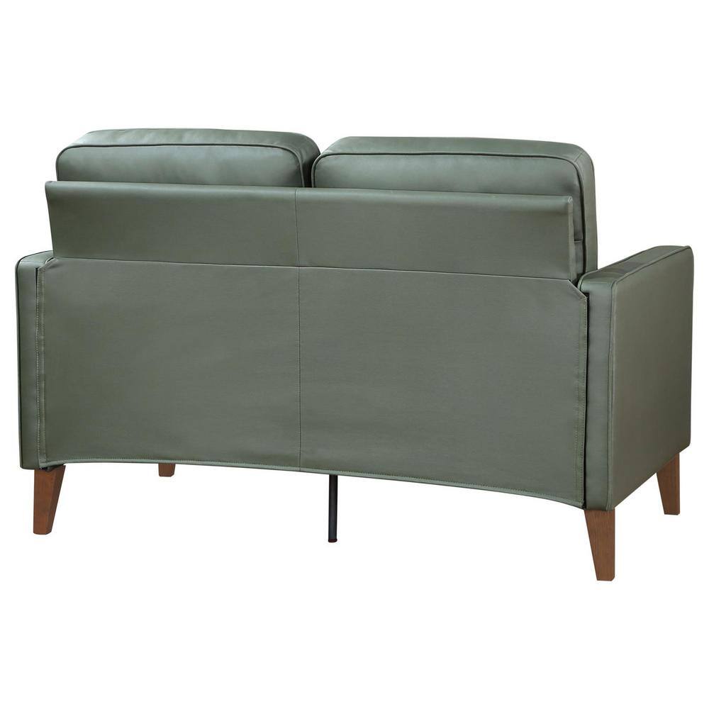 Jonah Green Faux Leather Tufted Loveseat with Wood Legs
