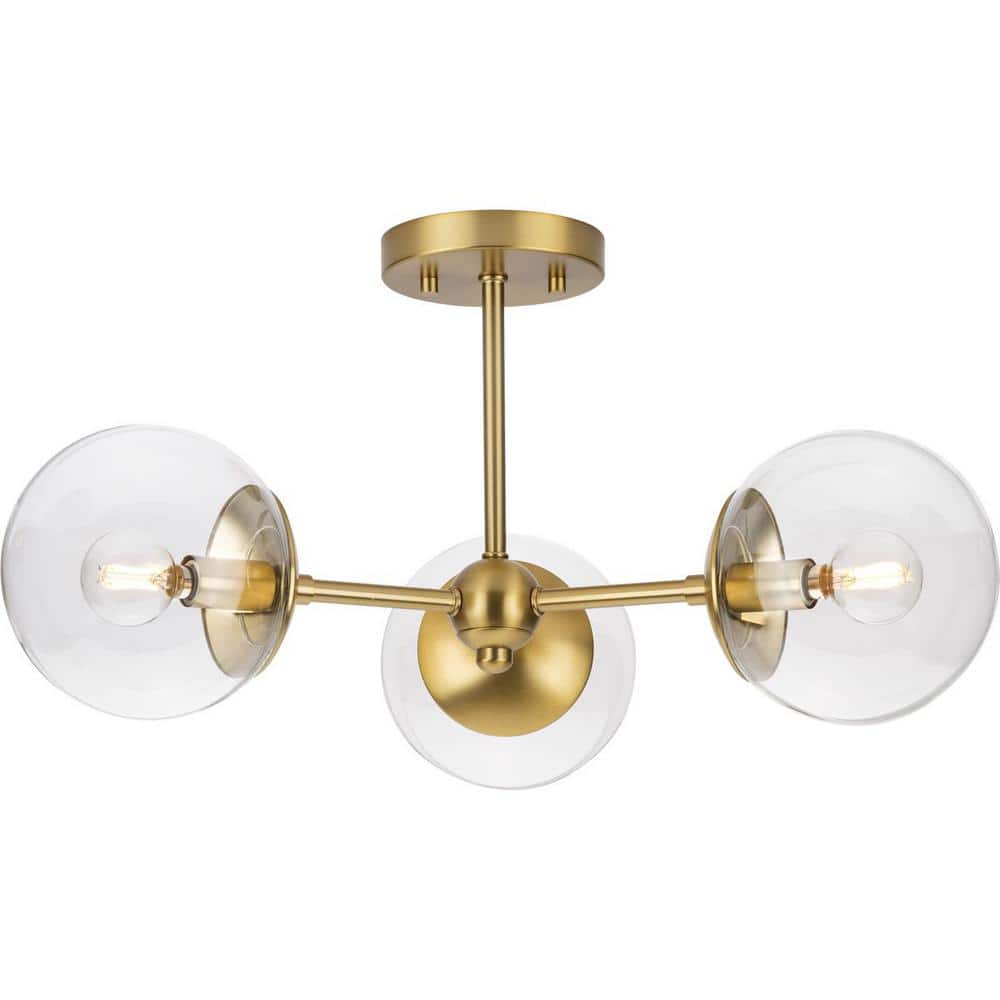 22" Brushed Bronze Semi-Flush Mount Light with Clear Glass Globe Shades