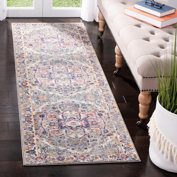 Evoke Gray 2 ft. x 7 ft. Border Medallion Runner Rug