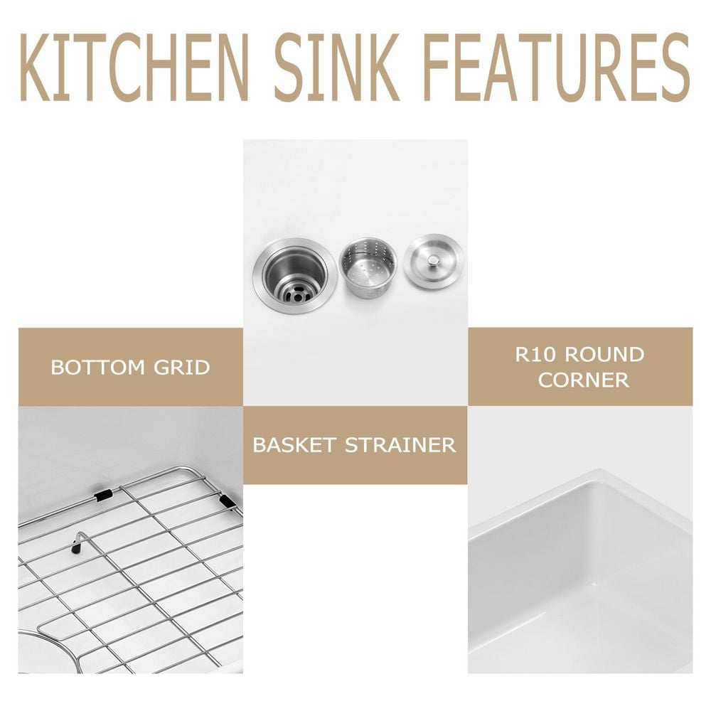 30'' Glossy White Ceramic Farmhouse Apron-Front Single Bowl Kitchen Sink