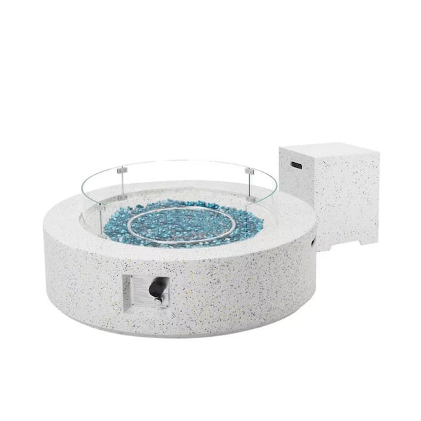 Sudzendf 41 in. White 50,000 BTU Outdoor Propane Gas Fire Pit Table with Glass Wind Guard