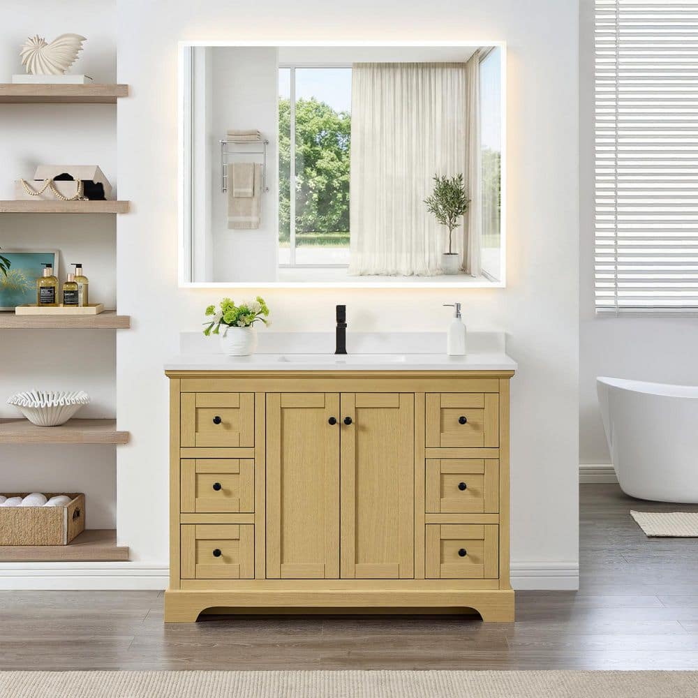 Avery 48 in. Single Freestanding Honey Oak Bath Vanity with White Quartz Top price history on PriceWatchPro