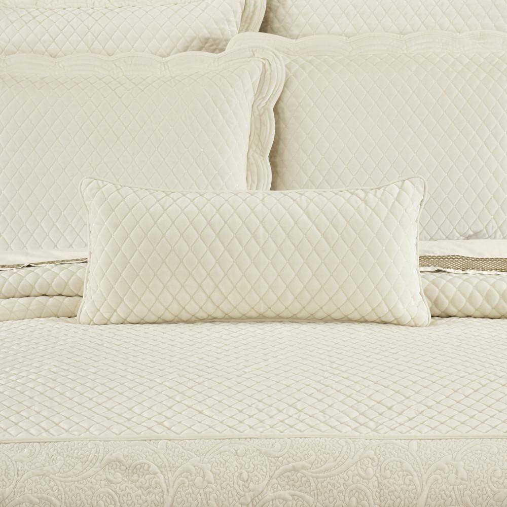 Winter White Quilted Velvet Rectangular Throw Pillow 15" x 20"