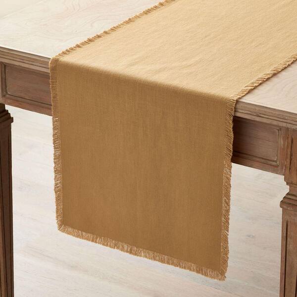 Company Cotton Solid Fringe 16 in. W x 108 in. L Amber Solid Table Runner