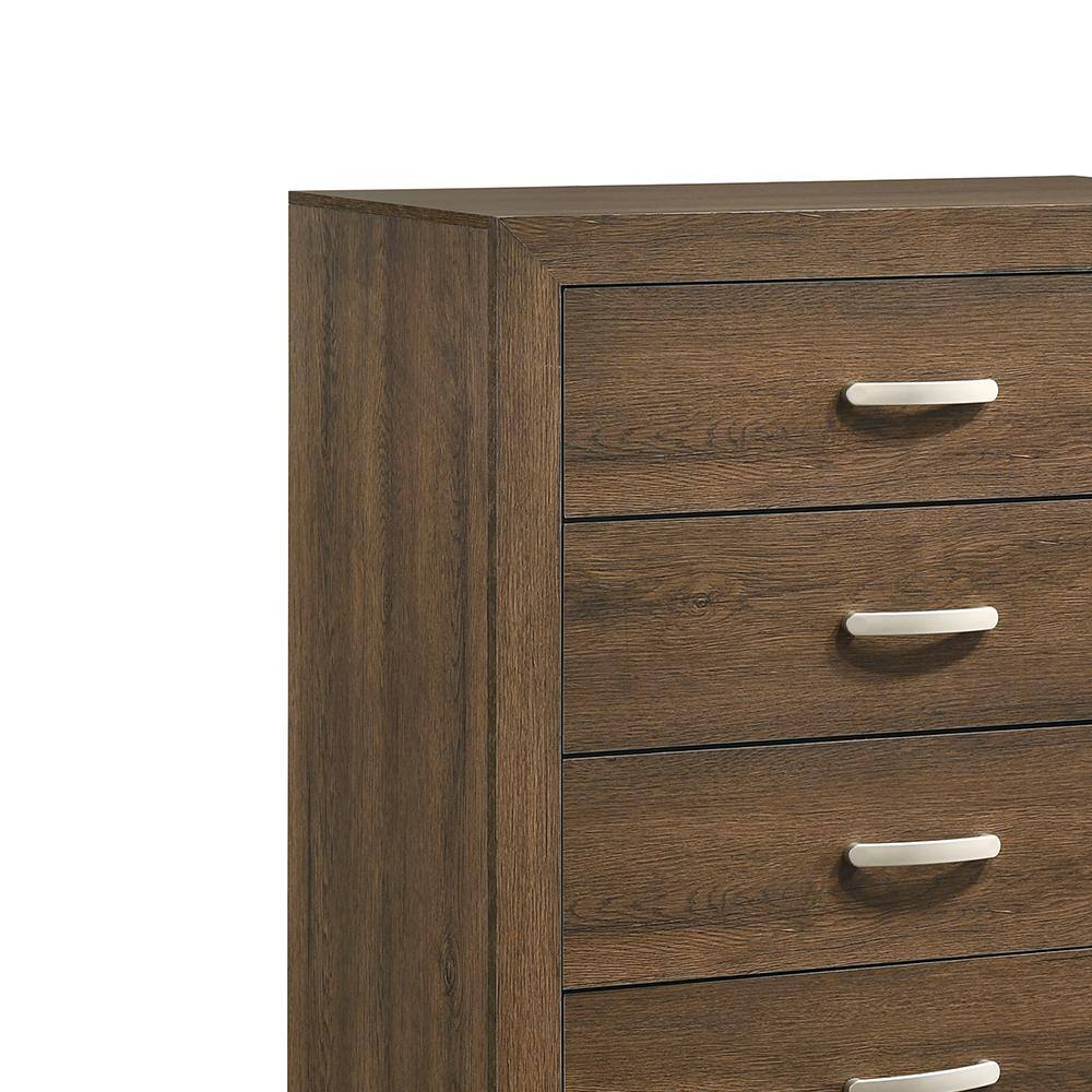 32" Brown Oak 5-Drawer Chest with Metal Handles