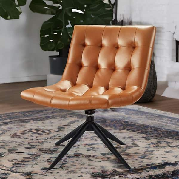 Tufted leather swivel discount armchair