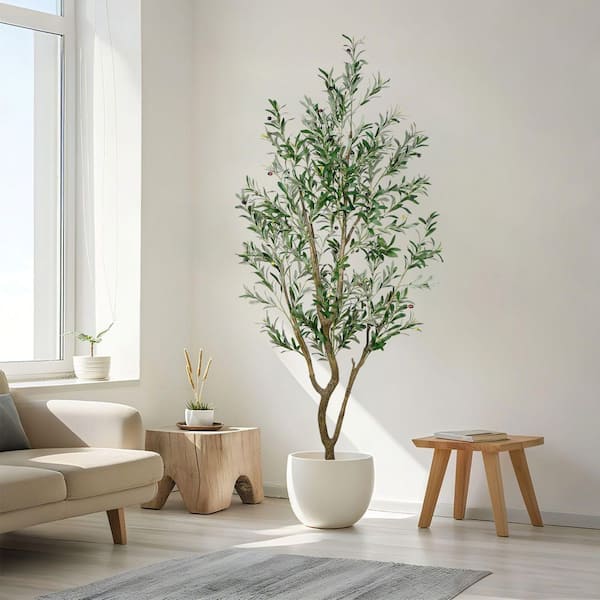7 ft. Tall Artificial Olive Tree PE Material Faux Olive Tree for Modern Home Office Living Room Decor Indoor/Outdoor