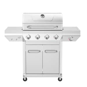 4 Burner Stainless Steel Propane Gas Grill with Side Burner