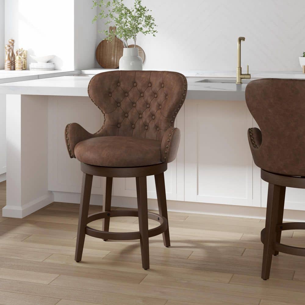 Mid-City 26" Brown Faux Leather Swivel Counter Stool