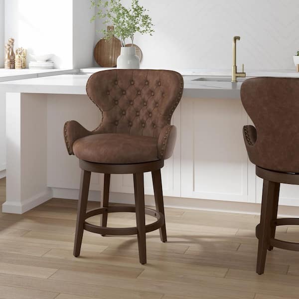 Hillsdale Furniture Mid-City 26 in. Chestnut Faux Leather Swivel Counter Stool