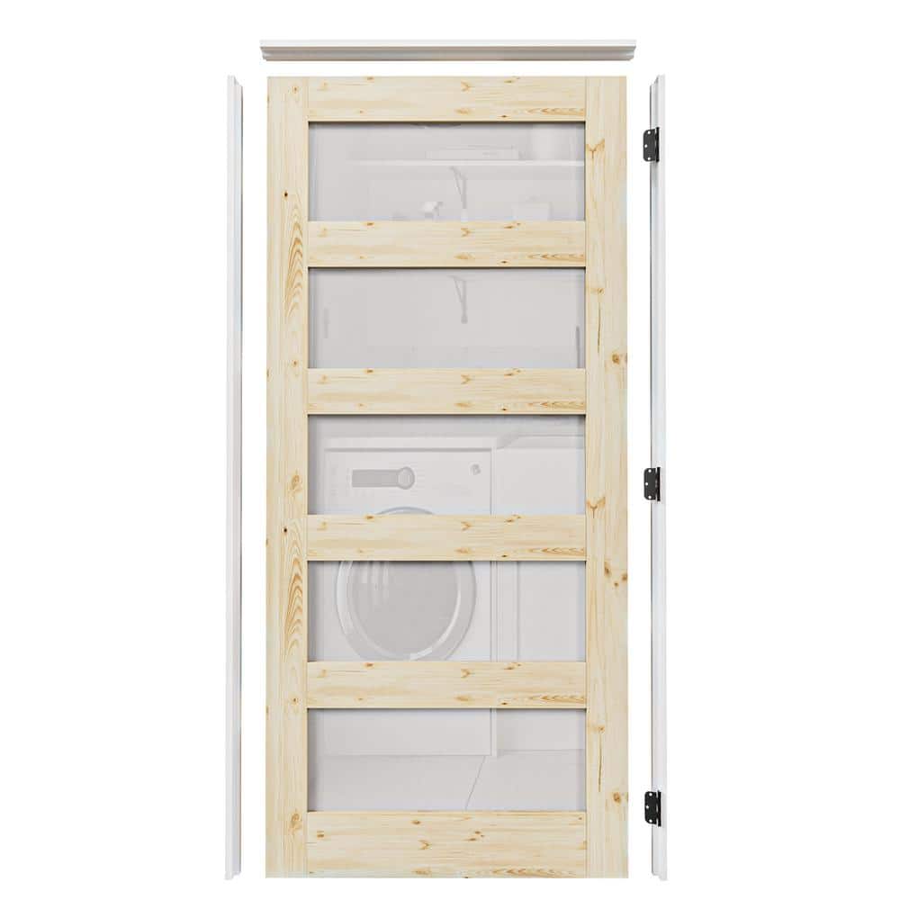 36 in. x 80 in. Left Handed Frosted Glass Solid Core UniFinished Pine Wood Door with Quick Assemble Jamb 5-Lite price history on PriceWatchPro