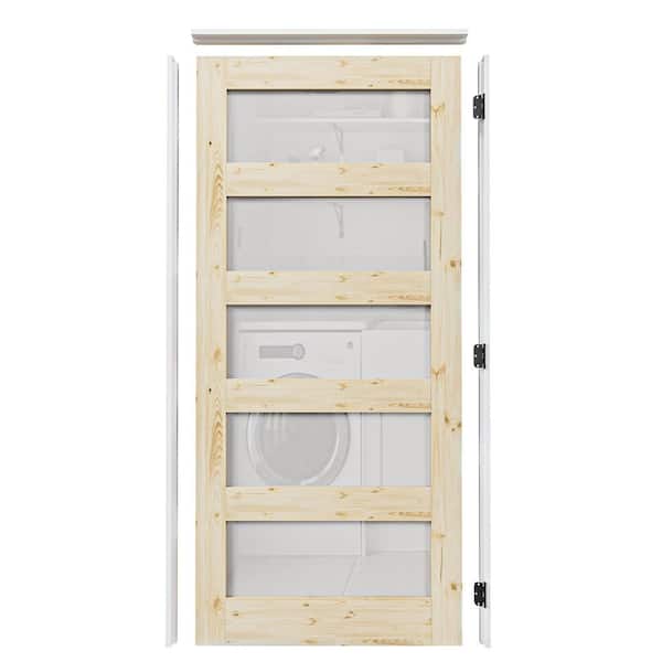 ARK DESIGN 36 in. x 80 in. Left Handed Frosted Glass Solid Core UniFinished Pine Wood Door with Quick Assemble Jamb 5-Lite