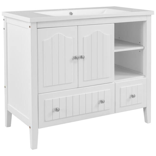 Tileon 36in. W x 18in. D x 32in. H Bath Vanity in White with White Ceramic  Basin Top Bath Storage Cabinet with 2 Door & Drawer AYBSZHD342 - The Home  Depot