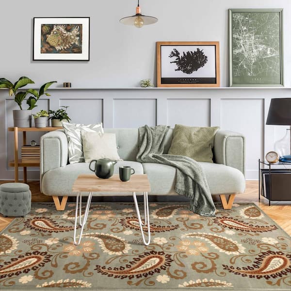 Parkway Slate 8 ft. x 10 ft. Modern Vintage Paisley Indoor Area Rug