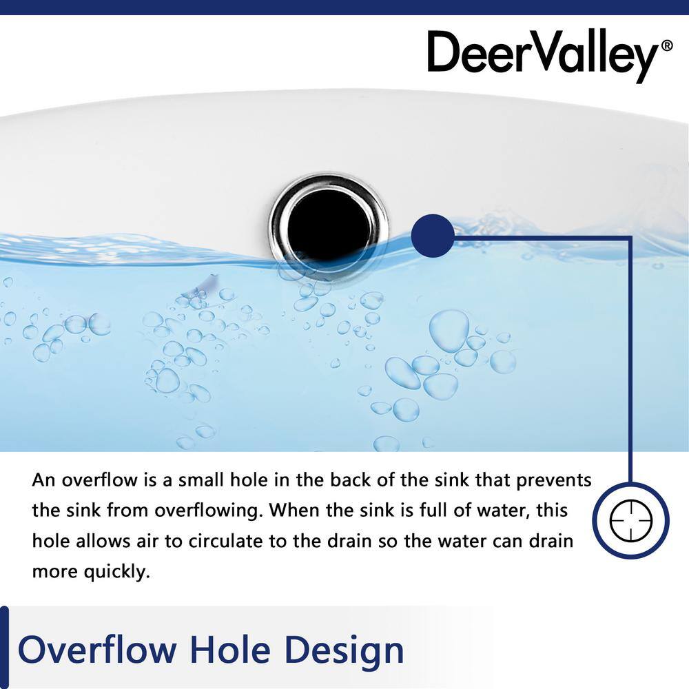 DeerValley Oval White Ceramic Undermount Bathroom Sink with Overflow