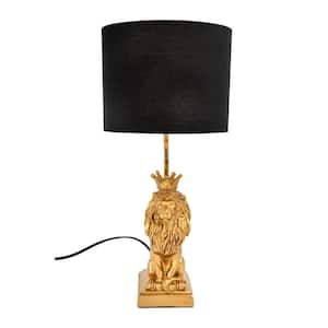19.75 in. Gold Lion Shaped Table Lamp with Black Shade