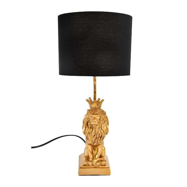 Storied Home 19.75 in. Gold Lion Shaped Table Lamp with Black Shade
