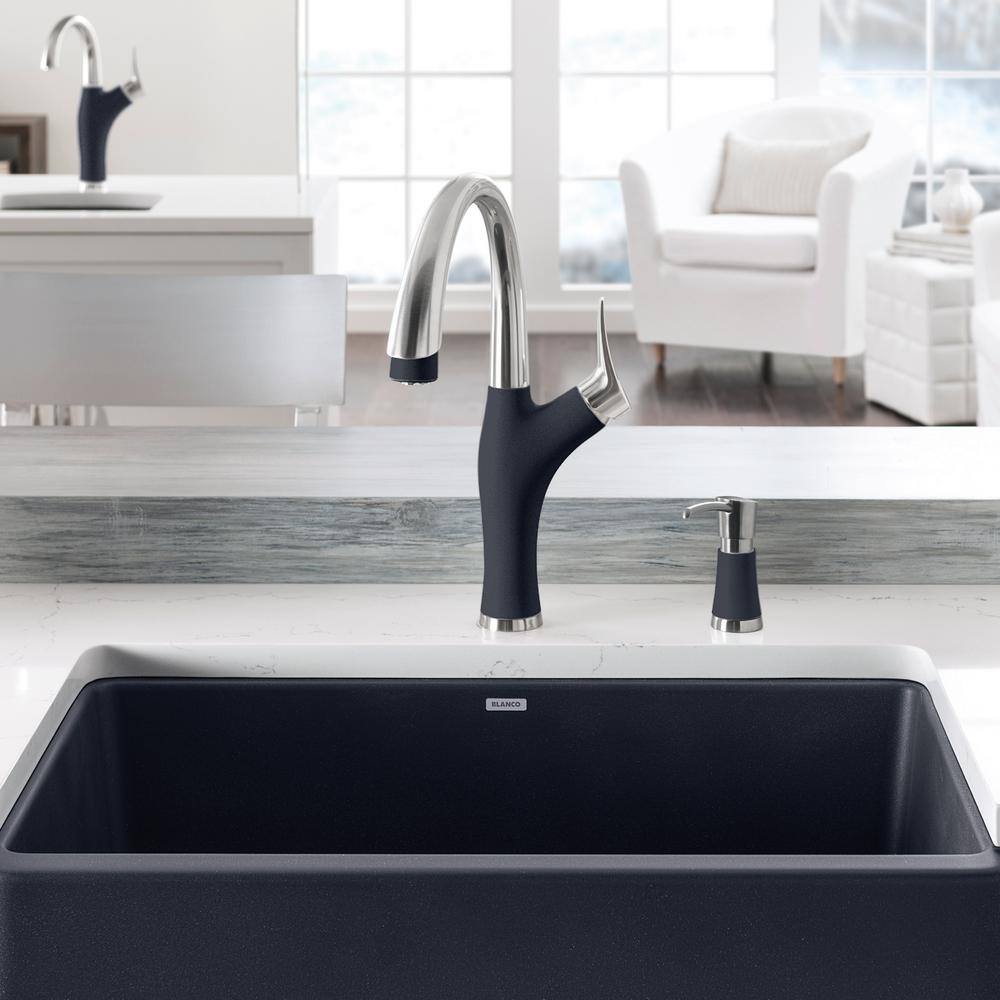 Anthracite and Chrome Pull-Down Dual Spray Kitchen Faucet