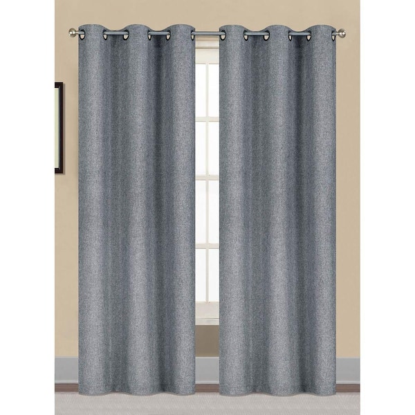 Window Elements Semi-Opaque Willow Textured Woven 84 in. L Grommet Curtain Panel Pair, Dusty Blue (Set of 2)