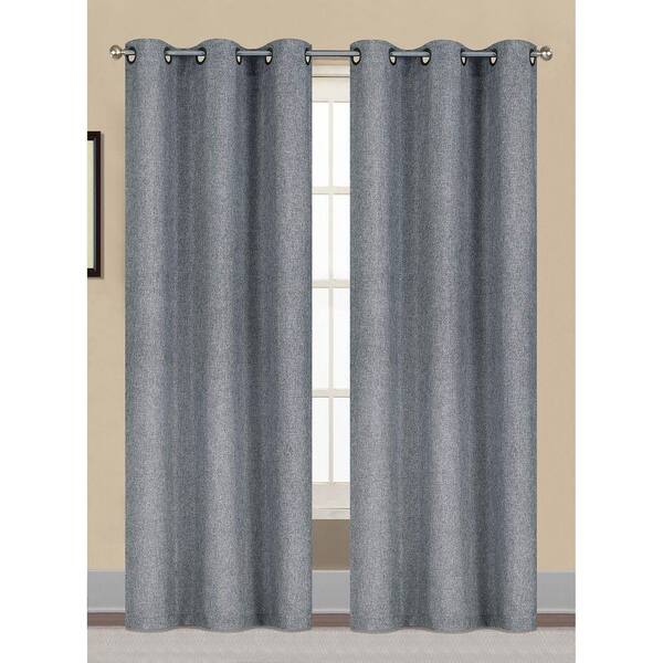 Window Elements Semi-Opaque Willow Textured Woven 96 in. L Grommet Curtain Panel Pair, Dusty Blue (Set of 2)