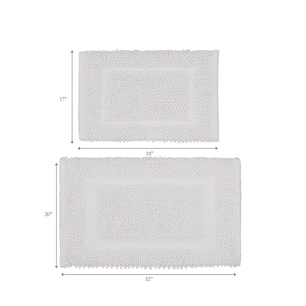 Sophie Border White Cotton Chenille Bath Mat Set