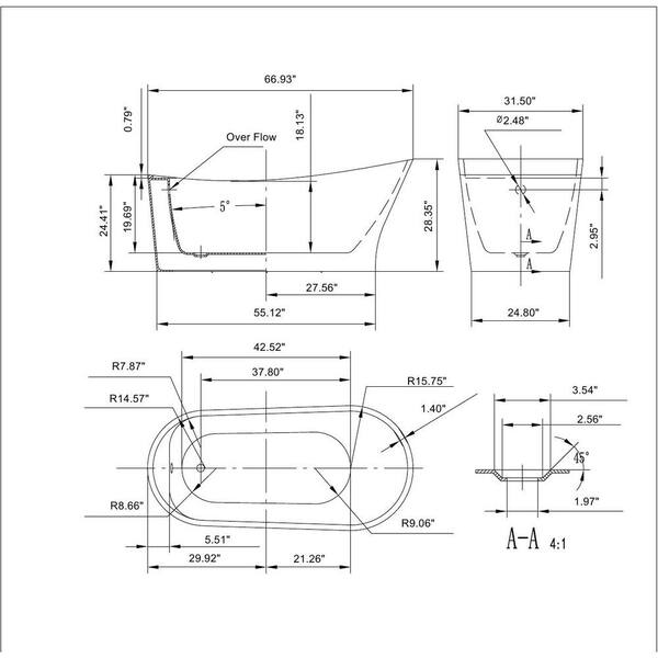 67 in. Acrylic Single Slipper Flatbottom Bathtub Non-Whirlpool Freestanding Soaking Tub in White 67 in. Acrylic Single Slipper Flatbottom Bathtub Non-Whirlpool Freestanding Soaking Tub in White