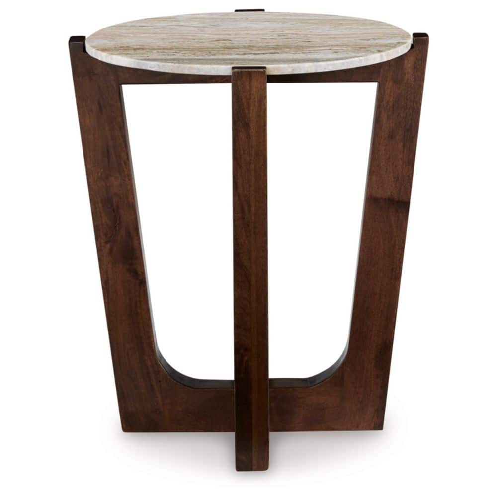 Tanidore 22 in. Brown Round Marble End Table - thumbnail 2