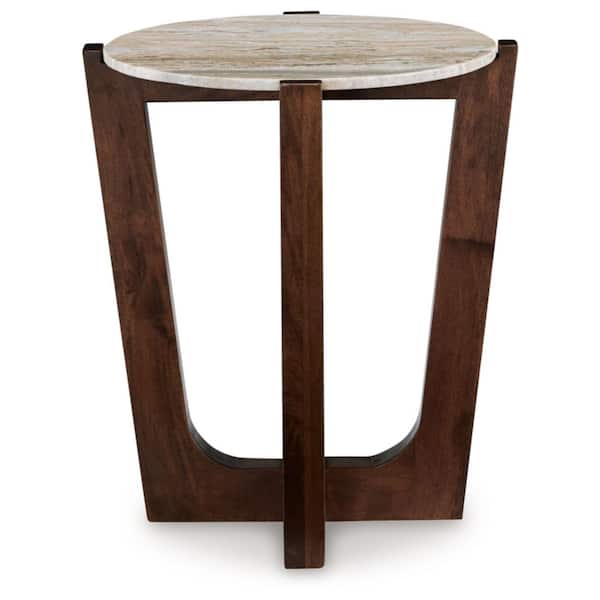 Tanidore 22 in. Brown Round Marble End Table