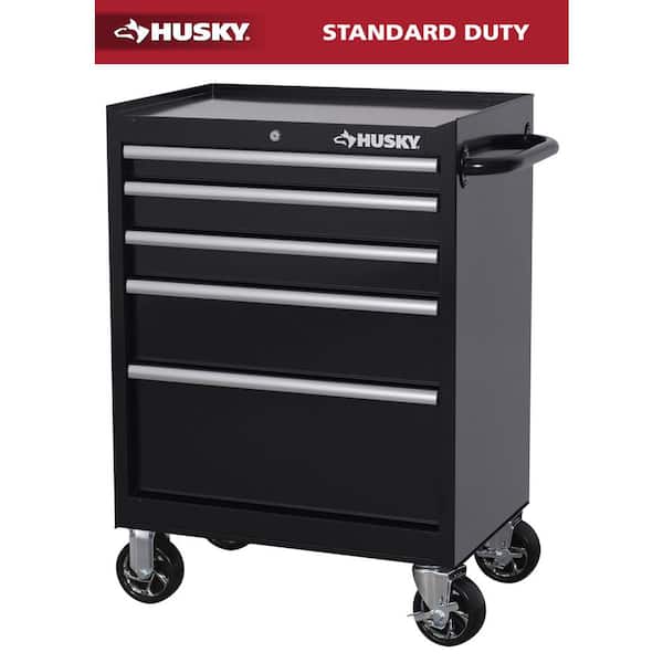 Tool Storage 27 in. W x 18 in. D 5-Drawer Gloss Black Rolling Tool Cabinet
