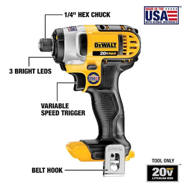 DEWALT 20V MAX Cordless 1/4 in. Impact Driver (Tool Only) DCF885B - The  Home Depot