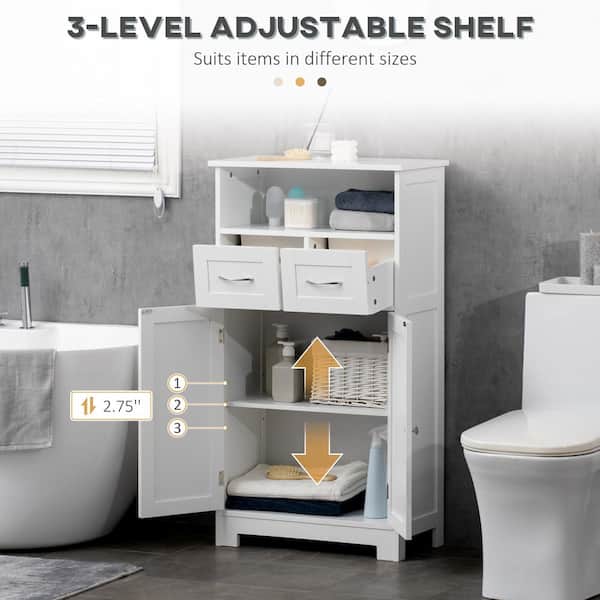 kleankin Small Bathroom Floor Storage Cabinet Free Standing Cupboard  Organizer with 1 Drawer and Adjustable Shelf for Living Room White