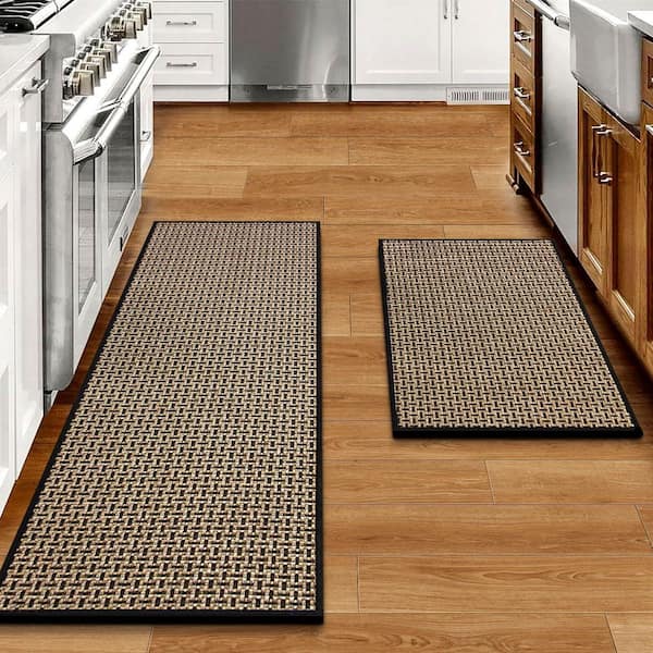 Washable Kitchen Mats for Floor Set of 2, Absorbent Indoor Runner Rugs 17.3 in. x 47 in. plus 17.3 in. x 29 in. (Black)