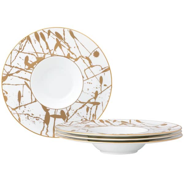 Noritake Raptures Gold 10.75 in., 7 fl.oz White Porcelain Rim Soup Bowls (Set of 4)