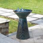 27.5 in. H Turquoise 2 Birds Embossed Plant Pattern Pedestal Ceramic Fountain with Pump and LED Light (KD)