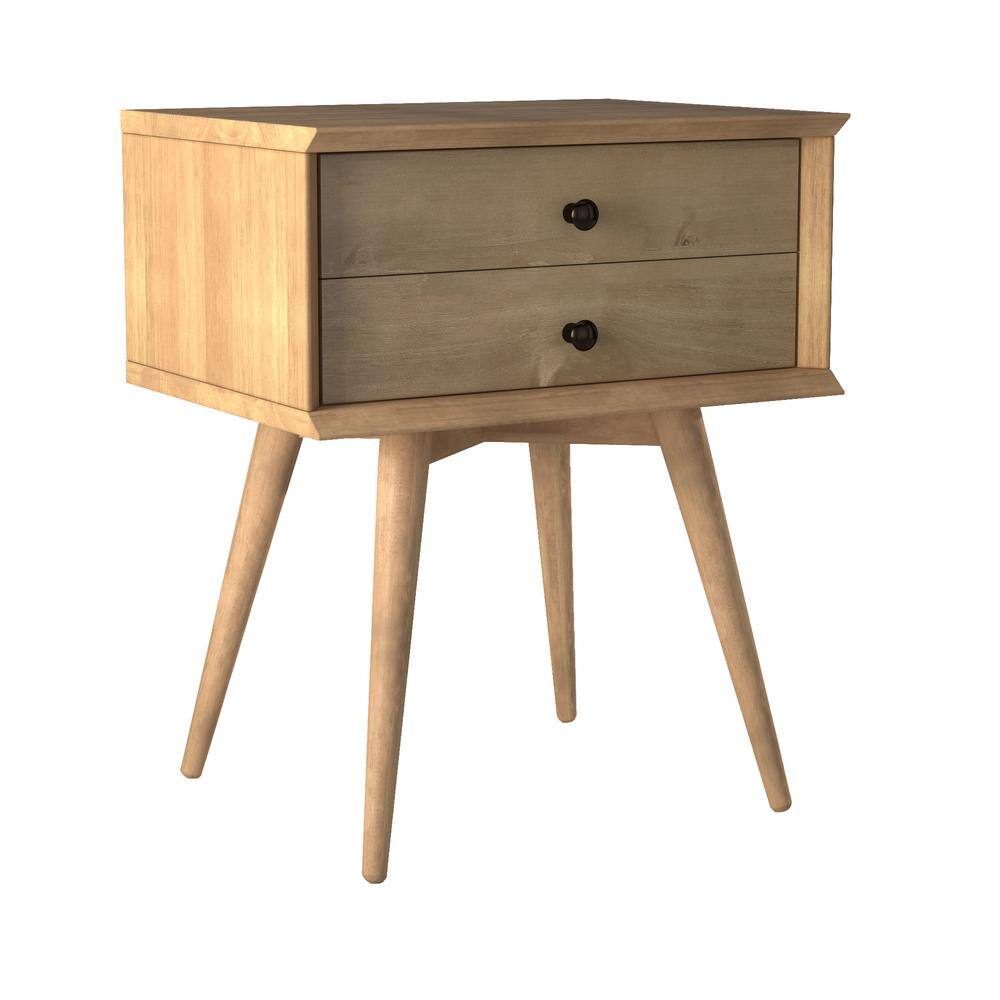 Scandinavian Oak Solid Wood 2-Drawer Mid-Century Nightstand