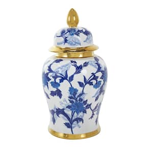 17 in. Blue Ceramic Floral Decorative Jars