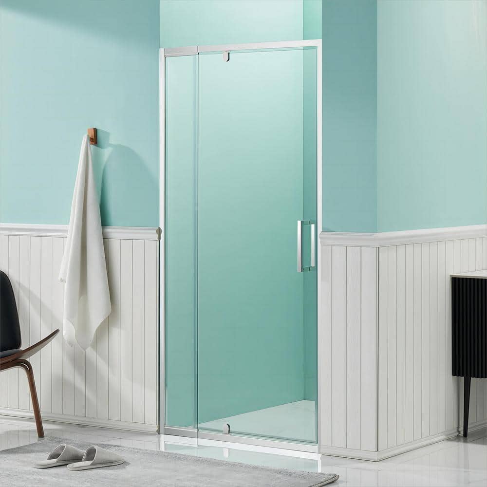 36'' W x 72'' H Clear Glass Pivot Shower Door with Chrome Frame