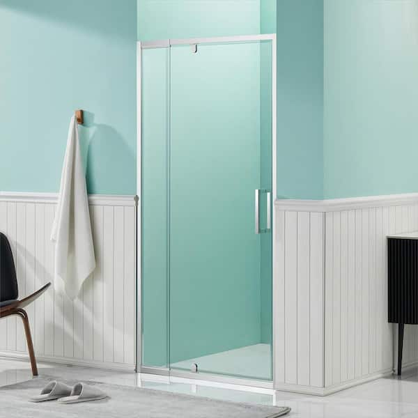 waterpar 32 in. to 36 in. W x 72 in. H Framed Pivot Shower Door in Chrome with Clear Glass