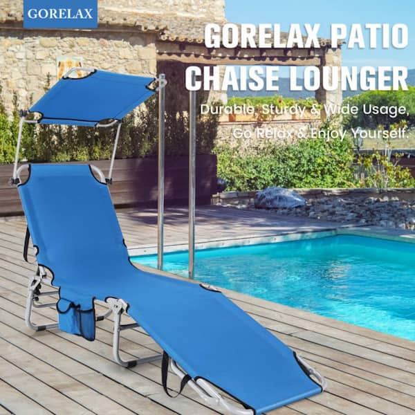 Clihome Adjustable Sunlounger Patio Chaise Outdoor Lounge Chair Shade in Navy with Canopy