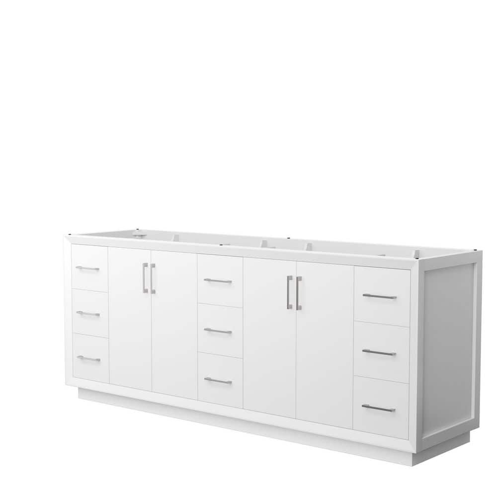 Wyndham Collection Strada 83.25 in. W x 21.75 in. D x 34.25 in. H Double Bath Vanity Cabinet without Top in White, White with Brushed Nickel Trim -  WCF414184DWHCXSXXMXX