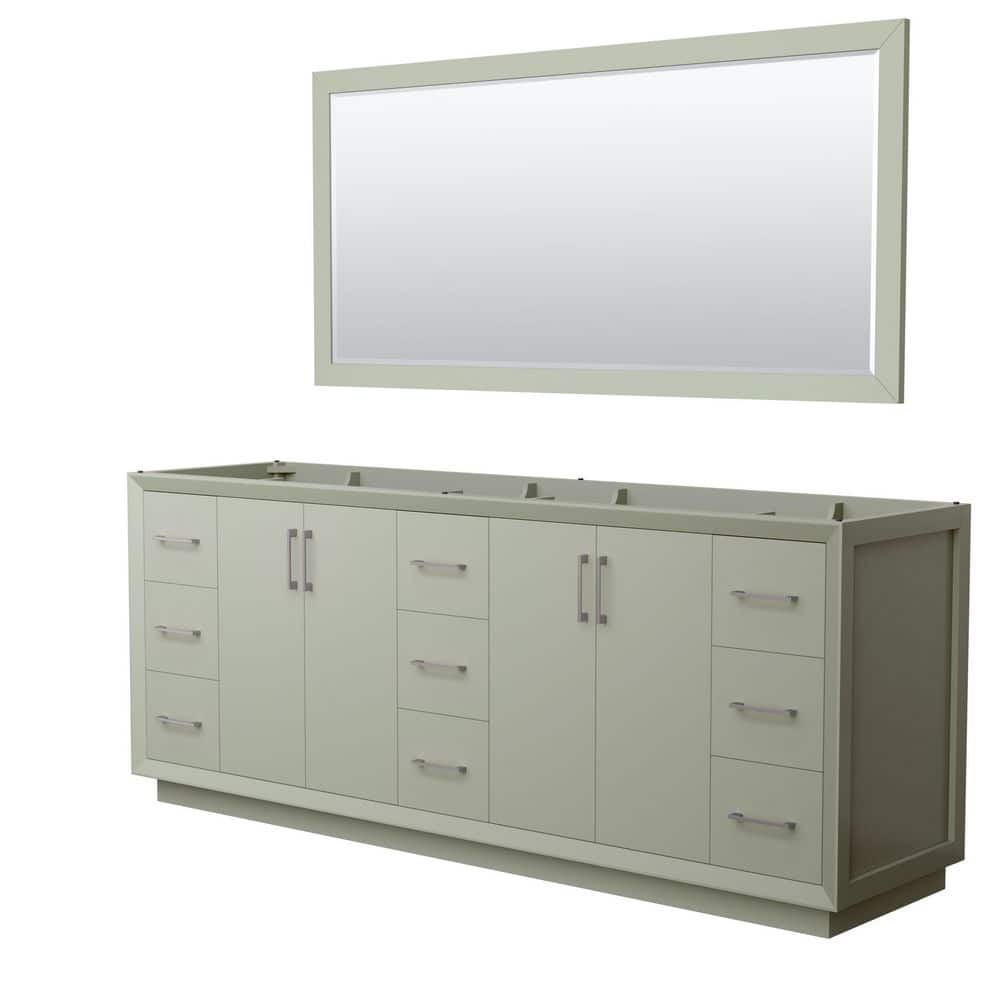 Wyndham Collection Strada 83.25 in. W x 21.75 in. D x 34.25 in. H Double Bath Vanity Cabinet without Top in Light Green with 70 in. Mirror, Light Green with Brushed Nickel Trim -  WCF414184DLGCXSXXM70